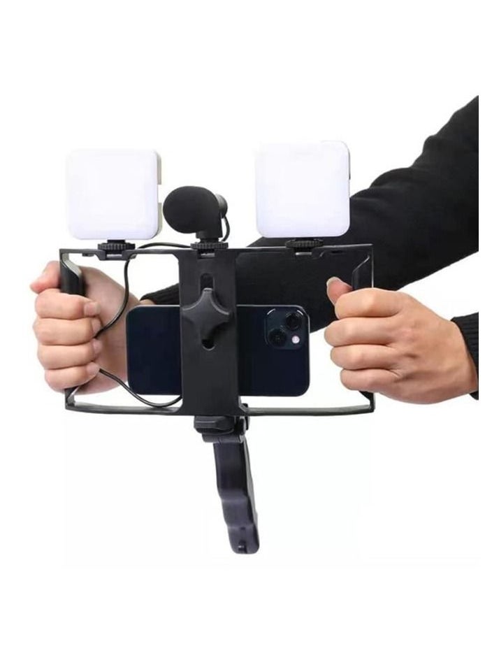 Ay Blogging Smartphone Video Rig LED Ring Light Tripod Mount Phone Holder Mic  - Image 2