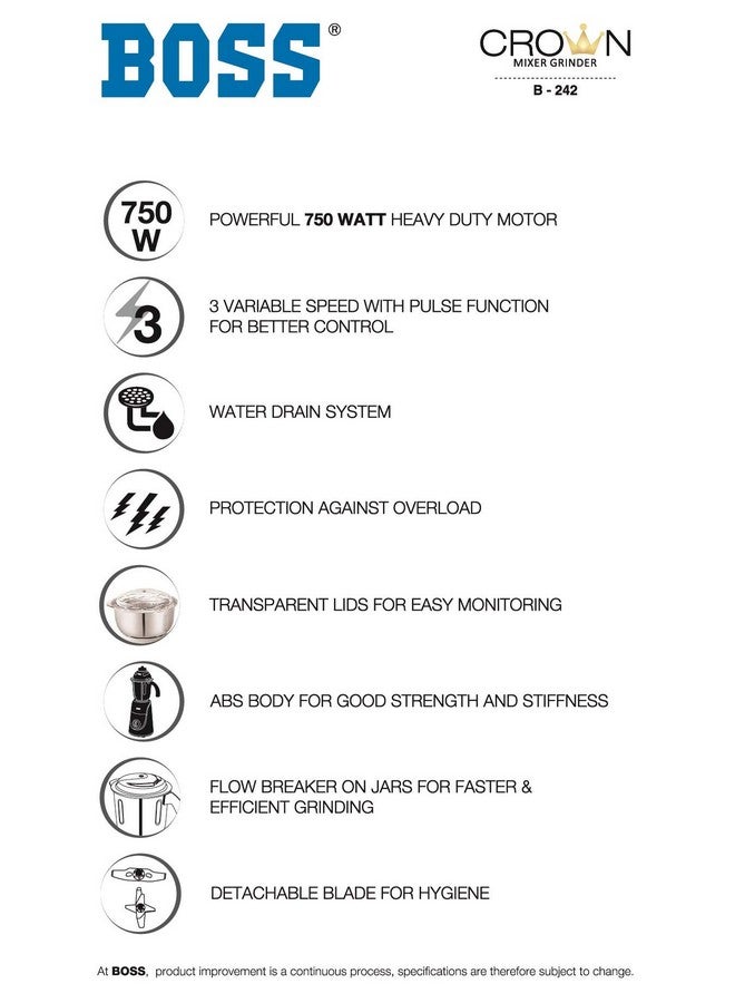 BOSS خلاط بوس كراون، 750 واط، 3 أوعية (رمادي) - Image 3