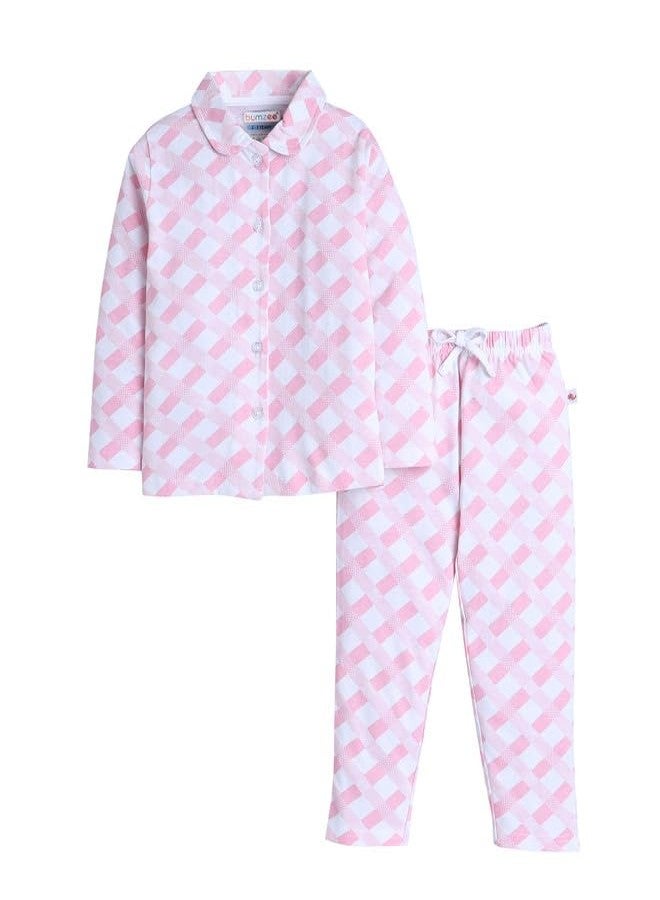 BUMZEE بيجامة نوم قطنية بأكمام طويلة للبنات من بامزي، لون أبيض ووردي - من سنتين إلى ثلاث سنوات (Peb10251F-wht) - Image 1