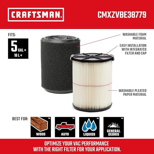CRAFTSMAN CMXZVBE38779 Genuine General Purpose and Wet Application Wet Dry Vac Replacement Vacuum Filters for Most 5 to 20 Gallon CRAFTSMAN Shop Vacuums Easy Installation Liquid and Dry Pickups - Image 3