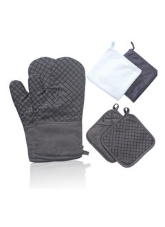 Oven Mitts and Pot Holders Sets, 550°F High Heat Resistant Oven Mitts with Kitchen Towels Thick Cotton Oven Gloves with Non-Slip Silicone for Cooking and Baking (6Pcs, Dark Gray Small Grid) - pzsku/ZE61E79AE6C3213D8D7E4Z/45/_/1706667996/20a620f9-c25a-4861-9d5c-21a74bd9dced