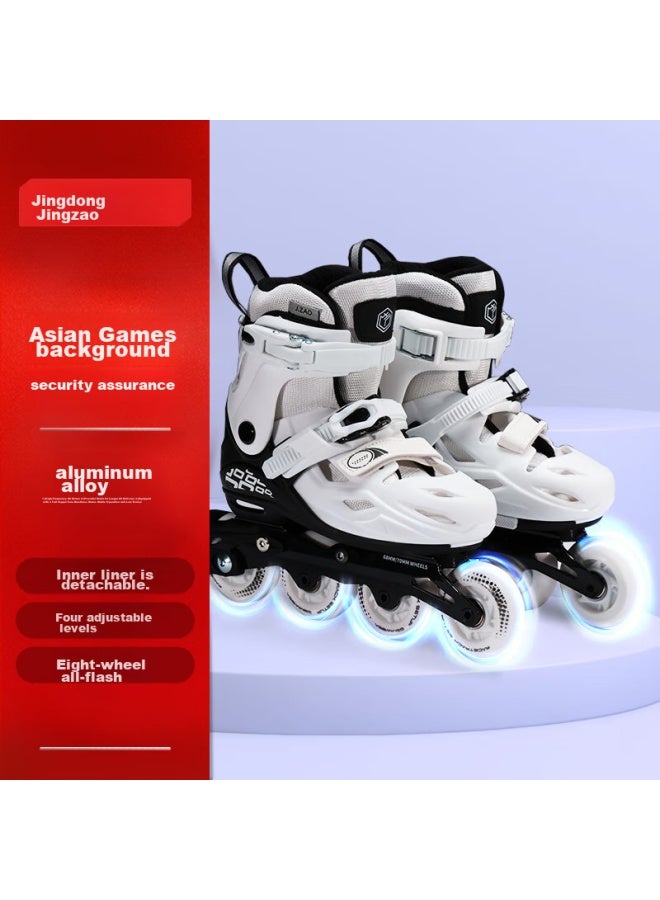 JD.com Jd Jingzao Children's Roller Skates For Boys And Girls, Lockable Wheels, Beginner-friendly, Professional Aluminum Alloy Frame, Inline Skates, Single Shoes, Panda Color, Size M - Image 1