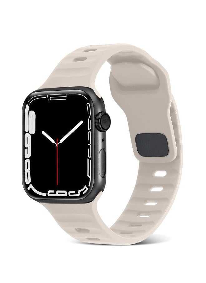 Generic - Compatible with Apple Watch Band 49mm 46mm 45mm 44mm 42mm Bands for Men Women, Unique Rugged Design Silicone Wristband Strap for iWatch Ultra 2/1 Series 10/9/8/7/6/5/4/3/2/1/SE Starlight - Image 1