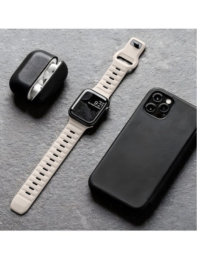 Generic - Compatible with Apple Watch Band 49mm 46mm 45mm 44mm 42mm Bands for Men Women, Unique Rugged Design Silicone Wristband Strap for iWatch Ultra 2/1 Series 10/9/8/7/6/5/4/3/2/1/SE Starlight - Image 1