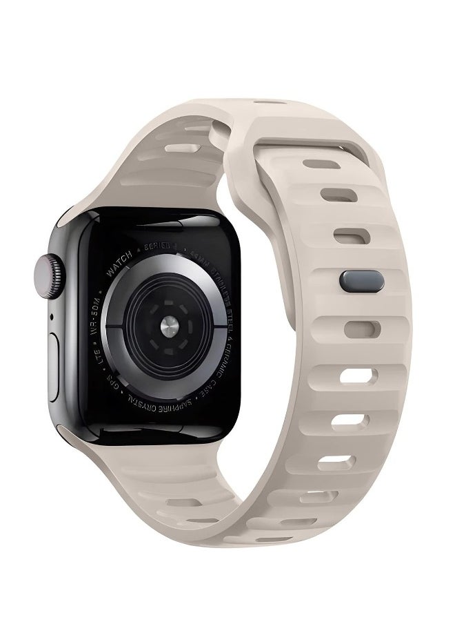 Generic - Compatible with Apple Watch Band 49mm 46mm 45mm 44mm 42mm Bands for Men Women, Unique Rugged Design Silicone Wristband Strap for iWatch Ultra 2/1 Series 10/9/8/7/6/5/4/3/2/1/SE Starlight - Image 1