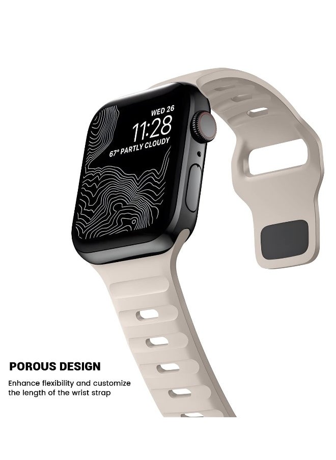 Generic - Compatible with Apple Watch Band 49mm 46mm 45mm 44mm 42mm Bands for Men Women, Unique Rugged Design Silicone Wristband Strap for iWatch Ultra 2/1 Series 10/9/8/7/6/5/4/3/2/1/SE Starlight - Image 1