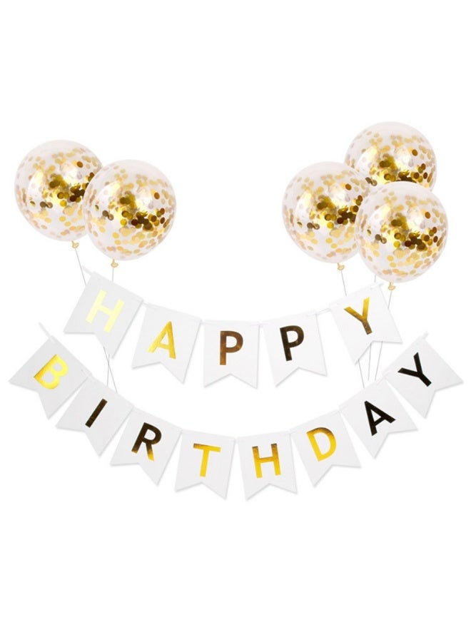 Happy Birthday Banner with 5 pcs Gold Confetti Balloons Set - Image 1