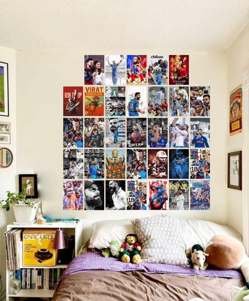 DivineDesigns 33pcs. Virat Kohli Wall Collage Kit Poster | Poster for Wall Decoration | Wall Art For Bedroom, Office, Living room, (6 inch X 4 inch) Set of 33 Virat Kohli Prints Vinyl (Rolled) - Image 2