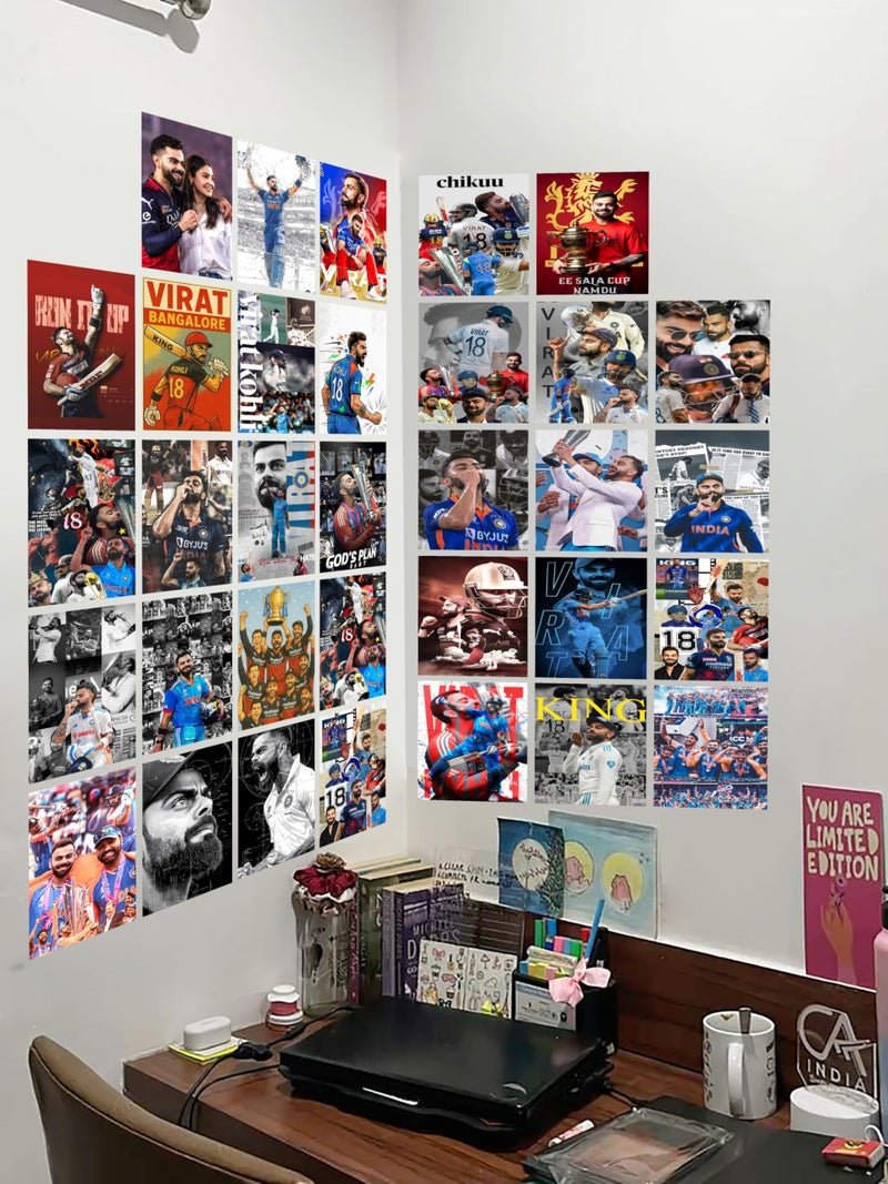 DivineDesigns 33pcs. Virat Kohli Wall Collage Kit Poster | Poster for Wall Decoration | Wall Art For Bedroom, Office, Living room, (6 inch X 4 inch) Set of 33 Virat Kohli Prints Vinyl (Rolled) - Image 4
