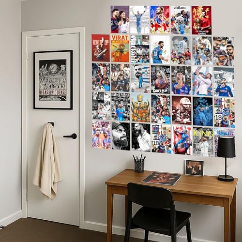 DivineDesigns 33pcs. Virat Kohli Wall Collage Kit Poster | Poster for Wall Decoration | Wall Art For Bedroom, Office, Living room, (6 inch X 4 inch) Set of 33 Virat Kohli Prints Vinyl (Rolled) - Image 3