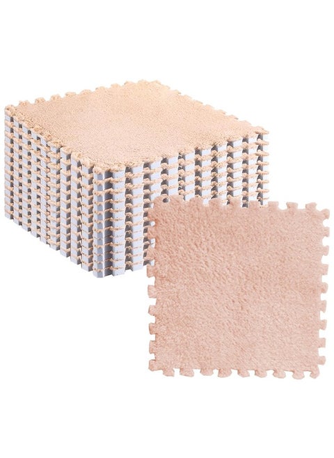 12Pcs Plush Foam Floor Mat Square Interlocking Carpet Tiles , EVA Play Mat Floor Tiles Soft Climbing Area Rugs for Home room Decor, 12 x 12 x 0.4 Inch (Camel)