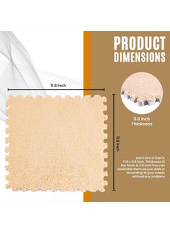 Quivlox 12Pcs Plush Foam Floor Mat Square Interlocking Carpet Tiles , EVA Play Mat Floor Tiles Soft Climbing Area Rugs for Home room Decor, 12 x 12 x 0.4 Inch (Camel)  - Image 2