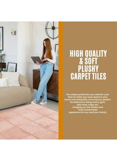 Quivlox 12Pcs Plush Foam Floor Mat Square Interlocking Carpet Tiles , EVA Play Mat Floor Tiles Soft Climbing Area Rugs for Home room Decor, 12 x 12 x 0.4 Inch (Camel)  - Image 3