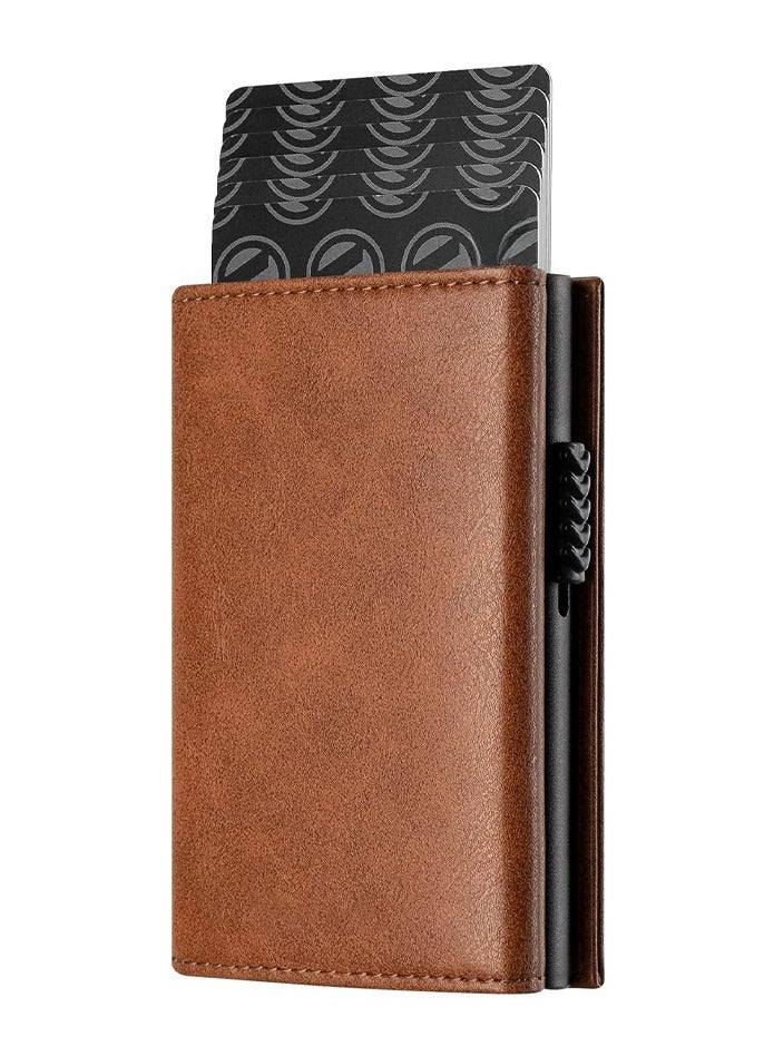 Credit Card Holder RFID Blocking Genuine Leather Pop Up Anti Theft Card Wallet with Banknote Compartment, ID Window, Coin Pocket and Magnetic Closure for Men Gifts  - Image 1