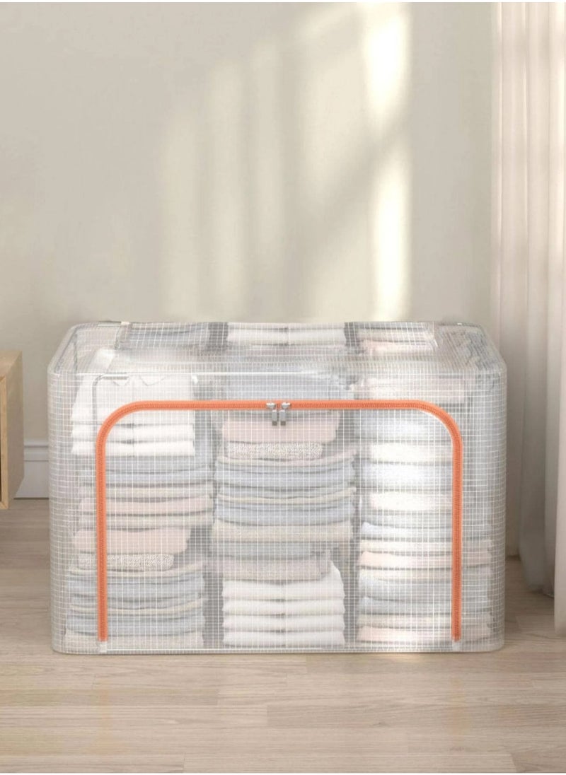 2 Pack Foldable Stackable Large Capacity Clear Clothes Storage, Drawer Storage Organizer, Closet Organizer Basket, Cloth Container Bins with Metal Frame, Clear Window