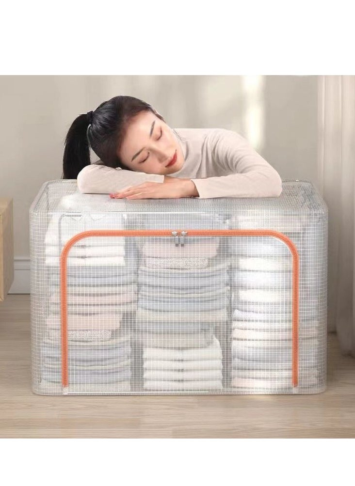 2 Pack Foldable Stackable Large Capacity Clear Clothes Storage, Drawer Storage Organizer, Closet Organizer Basket, Cloth Container Bins with Metal Frame, Clear Window