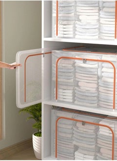 XiuWoo 2 Pack Foldable Stackable Large Capacity Clear Clothes Storage, Drawer Storage Organizer, Closet Organizer Basket, Cloth Container Bins with Metal Frame, Clear Window  - Image 3