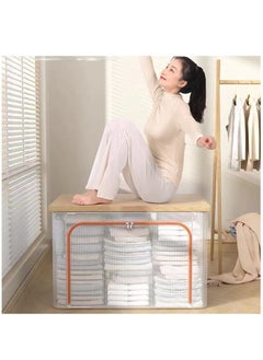 XiuWoo 2 Pack Foldable Stackable Large Capacity Clear Clothes Storage, Drawer Storage Organizer, Closet Organizer Basket, Cloth Container Bins with Metal Frame, Clear Window  - Image 2