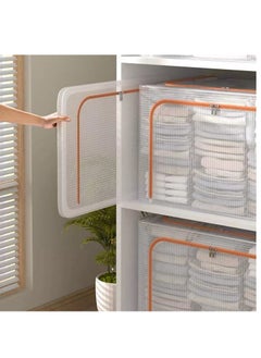 XiuWoo 2 Pack Foldable Stackable Large Capacity Clear Clothes Storage, Drawer Storage Organizer, Closet Organizer Basket, Cloth Container Bins with Metal Frame, Clear Window  - Image 5