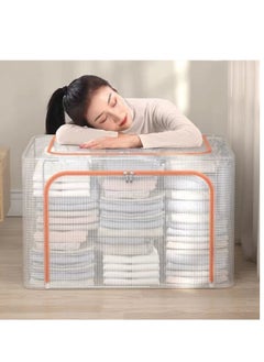 XiuWoo 2 Pack Foldable Stackable Large Capacity Clear Clothes Storage, Drawer Storage Organizer, Closet Organizer Basket, Cloth Container Bins with Metal Frame, Clear Window  - Image 4