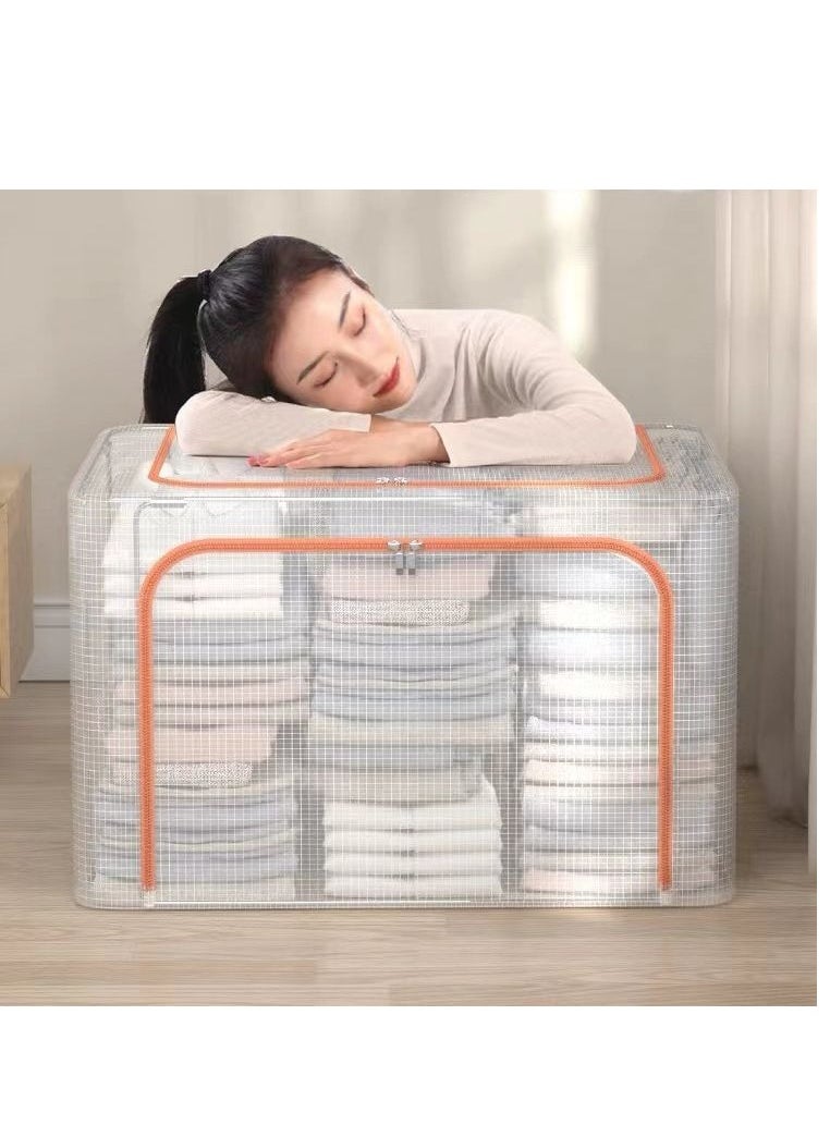 XiuWoo 2 Pack Foldable Stackable Large Capacity Clear Clothes Storage, Drawer Storage Organizer, Closet Organizer Basket, Cloth Container Bins with Metal Frame, Clear Window  - Image 4