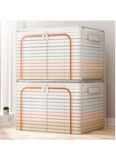 XiuWoo 2 Pack Foldable Stackable Large Capacity Clear Clothes Storage, Drawer Storage Organizer, Closet Organizer Basket, Cloth Container Bins with Metal Frame, Clear Window  - Image 1