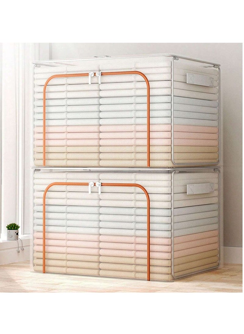 XiuWoo 2 Pack Foldable Stackable Large Capacity Clear Clothes Storage, Drawer Storage Organizer, Closet Organizer Basket, Cloth Container Bins with Metal Frame, Clear Window  - Image 1