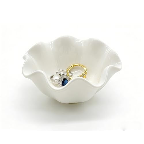 BESSKON White Flower Jewelry Dish, 3.5″ Lotus Jewelry Bowl Ring Holder, Ceramic Jewlery Tray Cute Vanity Nightstand Bathroom Room Decor Trinket Dish Valentine's Friendship Birthday Gifts for Women Mom - Image 1