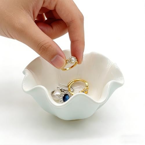 BESSKON White Flower Jewelry Dish, 3.5″ Lotus Jewelry Bowl Ring Holder, Ceramic Jewlery Tray Cute Vanity Nightstand Bathroom Room Decor Trinket Dish Valentine's Friendship Birthday Gifts for Women Mom - Image 4