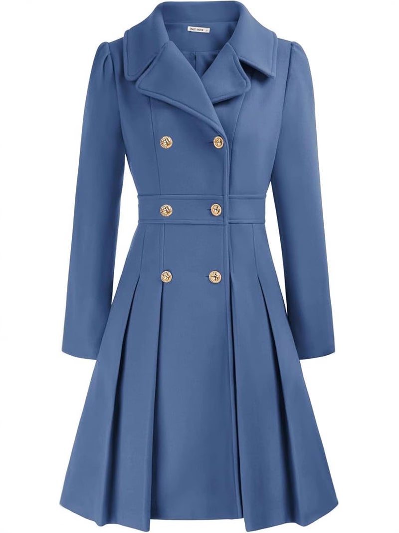 Notch Lapel Double-Breasted Thick A-Shaped Pea Coat With Flap Pocket Pantss And Lining - Image 4