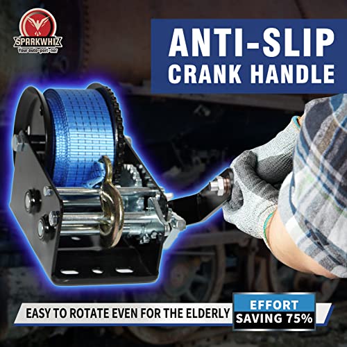 SPARKWHIZ Boat Trailer Winch Hand Winch 3500lbs Heavy Duty Hook with 33ft (10m) Polyester Strap Hand Crank Winch, Two Way Ratchet Boat Winch for Trailer Truck ATV Boat - Image 4