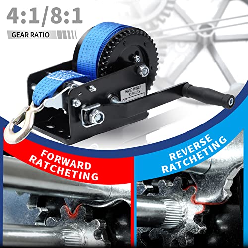 SPARKWHIZ Boat Trailer Winch Hand Winch 3500lbs Heavy Duty Hook with 33ft (10m) Polyester Strap Hand Crank Winch, Two Way Ratchet Boat Winch for Trailer Truck ATV Boat - Image 3