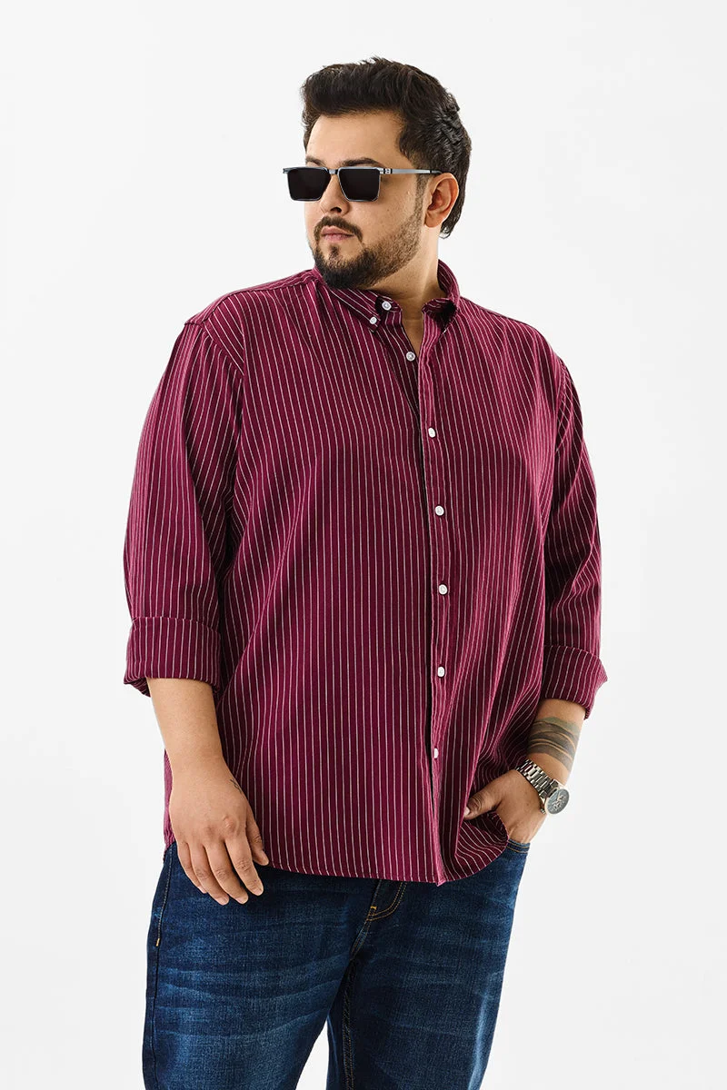 SNITCH Lining Maroon Stripes Plus Size Shirts