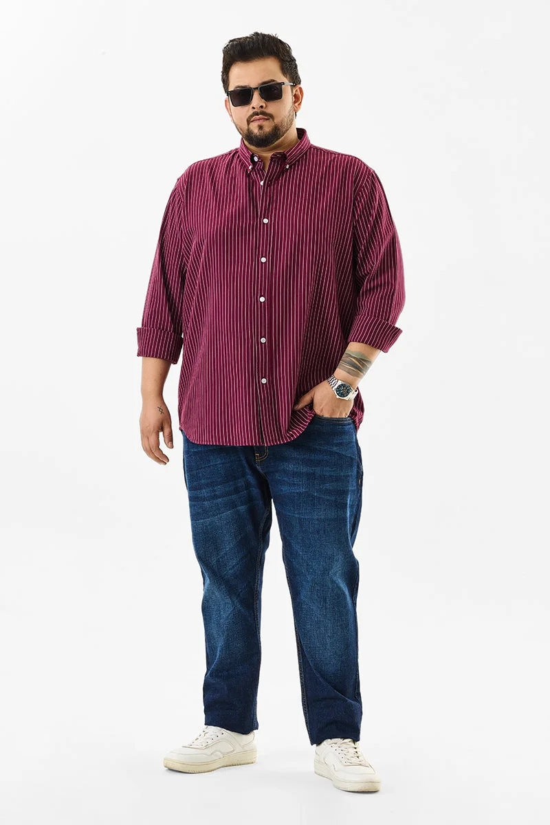 SNITCH Lining Maroon Stripes Plus Size Shirts