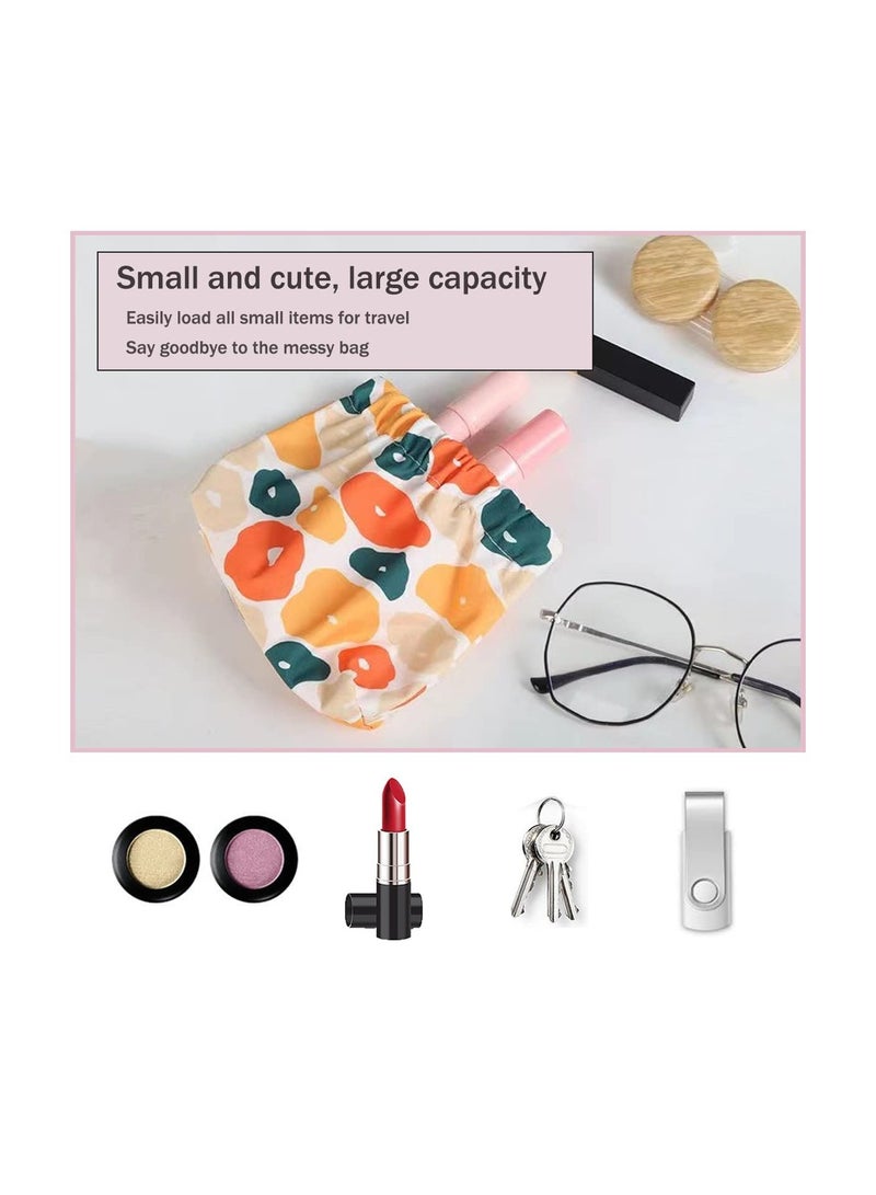 3Pcs Lambskin Pocket Cosmetic Bag Flower Portable Mini Lipstick Storage Bag Waterproof Leather Squeeze Self Closing No Zipper Portable Travel Makeup Pouch - Image 4