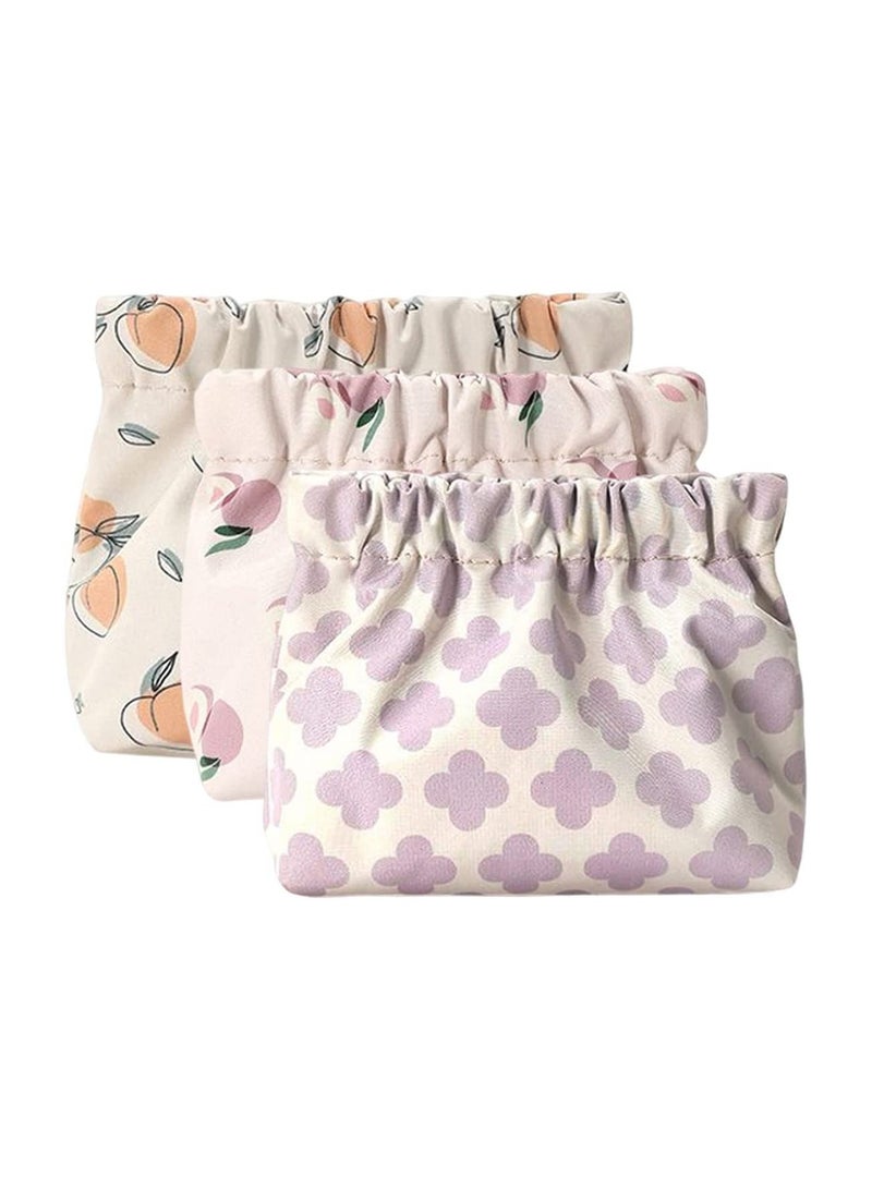 3Pcs Lambskin Pocket Cosmetic Bag Flower Portable Mini Lipstick Storage Bag Waterproof Leather Squeeze Self Closing No Zipper Portable Travel Makeup Pouch - Image 1