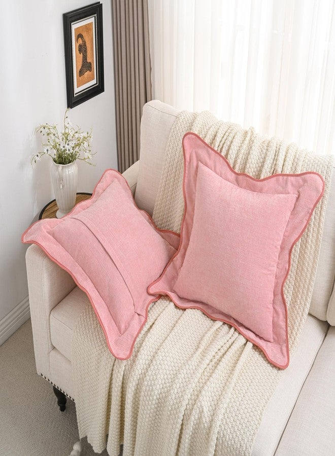 FUTEI Soft Cozy Pink Chenille Decorative Throw Pillow Covers 18x18 Inch Set of 2,Double Stitch Scalloped Bordered Cushion Case,Modern Home Decor for Couch Bed Living Room - Image 5