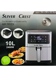 SILVER CREST Air Fryer Oven, Airfryer Toaster Oven, 10-in-1 Digital Rotisserie Dehydrator Fryers Combo with Racks, 2400W Oil-less Air Fryer Combo With 4 Accessories 