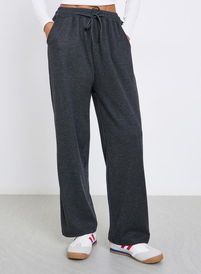 Styli Solid Drawstring Wide Leg Joggers - Image 2