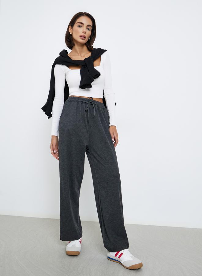 Styli Solid Drawstring Wide Leg Joggers - Image 1