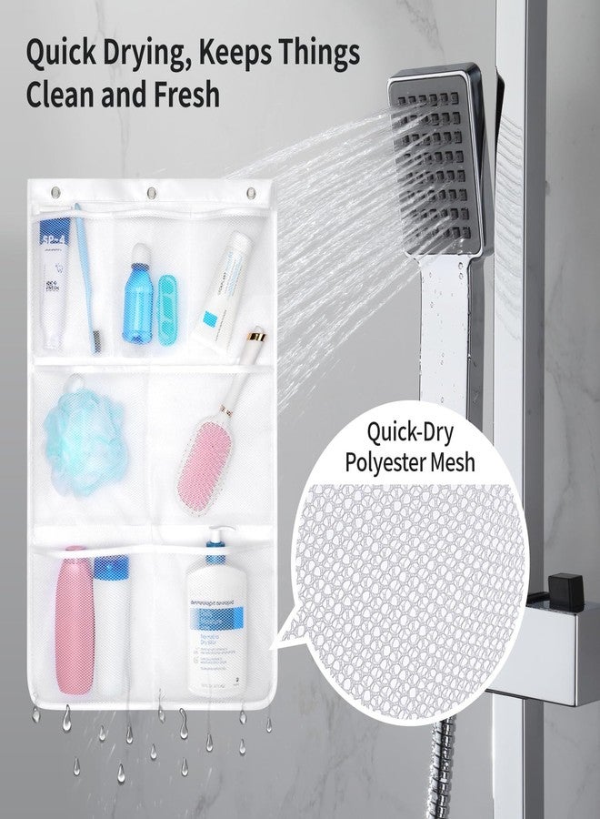 F-color Cruise Essentials 2025 - RV Shower Organizer - with 3 Adhesive Hooks and 3 Metal Loop Hangers, Quick Dry Mesh Shower Caddy Hanging, 7 Pockets Bathroom Bag for Shampoo, Soap, White - Image 5