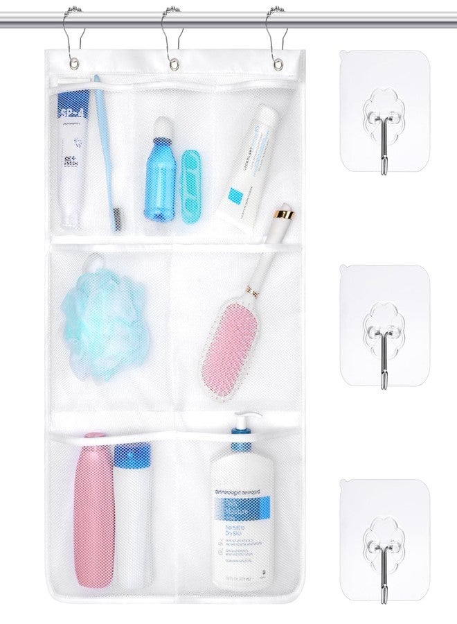 F-color Cruise Essentials 2025 - RV Shower Organizer - with 3 Adhesive Hooks and 3 Metal Loop Hangers, Quick Dry Mesh Shower Caddy Hanging, 7 Pockets Bathroom Bag for Shampoo, Soap, White - Image 1