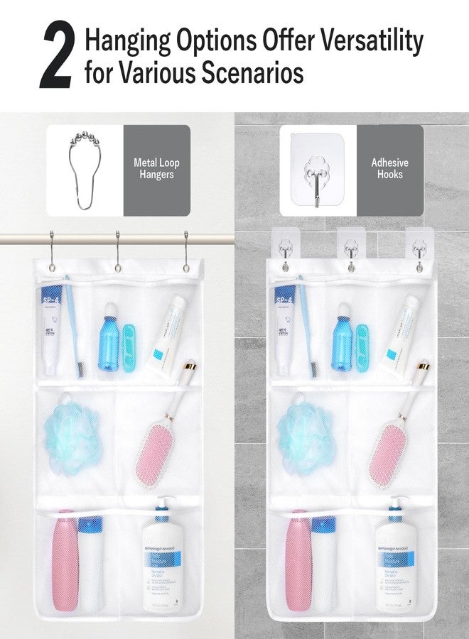 F-color Cruise Essentials 2025 - RV Shower Organizer - with 3 Adhesive Hooks and 3 Metal Loop Hangers, Quick Dry Mesh Shower Caddy Hanging, 7 Pockets Bathroom Bag for Shampoo, Soap, White - Image 4