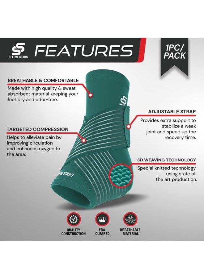 SS SLEEVE STARS Sleeve Stars Ankle Brace for Sprained Ankle, Plantar Fasciitis Relief Ankle Support for Women, Ankle Compression Sleeve w/ Strap (Pair/Turquoise)  - Image 3