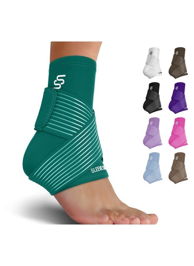 SS SLEEVE STARS Sleeve Stars Ankle Brace for Sprained Ankle, Plantar Fasciitis Relief Ankle Support for Women, Ankle Compression Sleeve w/ Strap (Pair/Turquoise)  - Image 1