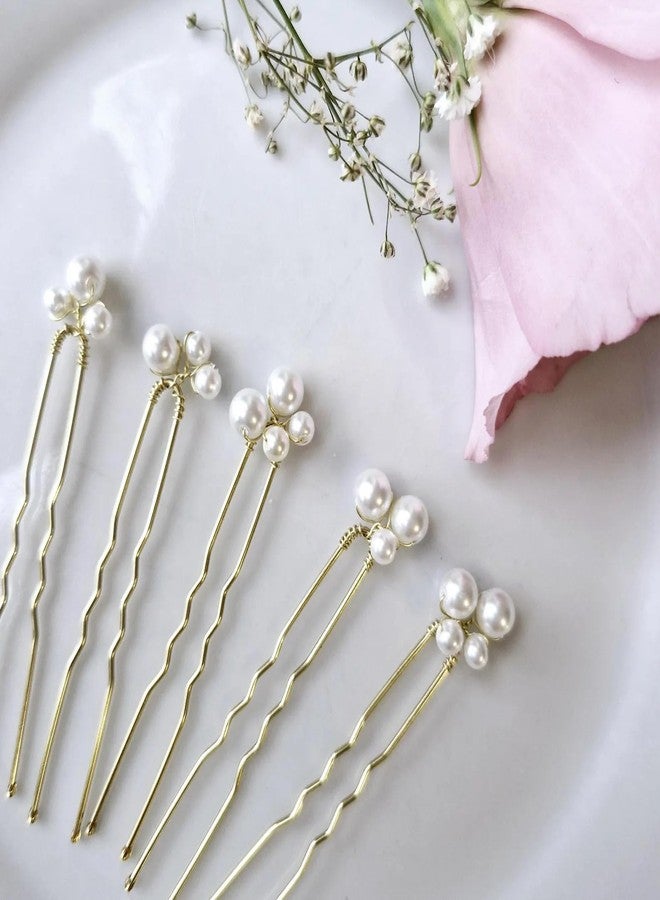 DORMITORRY Gold Pearl Hair Accessories, Handmade Hair Pins for Brides, Bridesmaids, and Formal Events, Bridal Bobby Pins for Weddings, Prom, or Special Occasions, Juda Clip - Pack Of 5. - Image 1