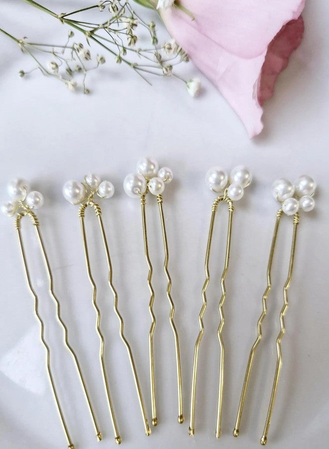 DORMITORRY Gold Pearl Hair Accessories, Handmade Hair Pins for Brides, Bridesmaids, and Formal Events, Bridal Bobby Pins for Weddings, Prom, or Special Occasions, Juda Clip - Pack Of 5. - Image 5