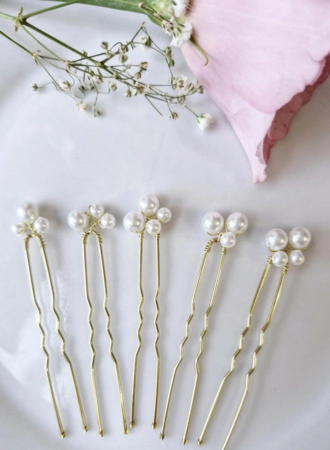 DORMITORRY Gold Pearl Hair Accessories, Handmade Hair Pins for Brides, Bridesmaids, and Formal Events, Bridal Bobby Pins for Weddings, Prom, or Special Occasions, Juda Clip - Pack Of 5. - Image 2