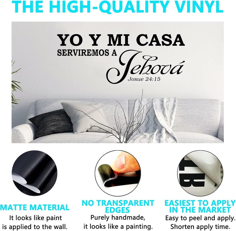 AnFigure Yo Y Mi Casa Serviremos A Jehov Bible Verse Wall Decal Living Room Quotes Scripture Christian Prayer Religious Faith Jesus God Bedroom Positive Home Art Decor Vinyl Stickers Espanol 23x9 - Image 2