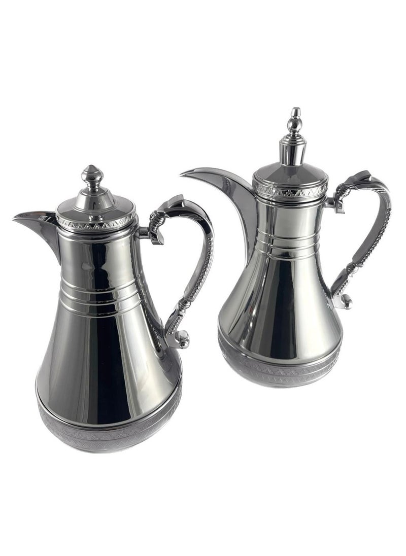 Homemaker 2-Piece Tea & Coffee Flask - 0.75 Liter & 1 Liter Capacity - Glass Inner - Steel Body - Silver  - Image 2